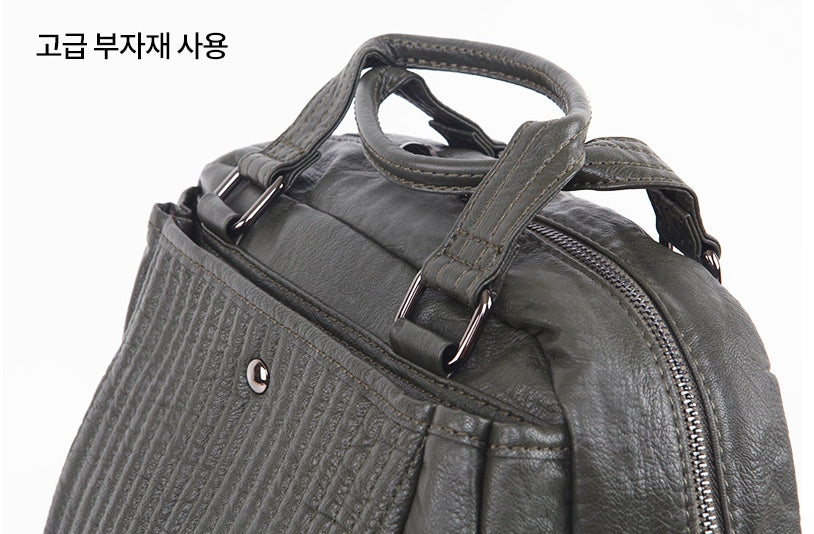 Khaki Faux Leather Casual Backpacks Career Women Girls School Bookbags