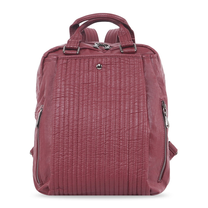 Burgundy Red Wine Faux Leather Casual Backpacks Career Girl School Bag