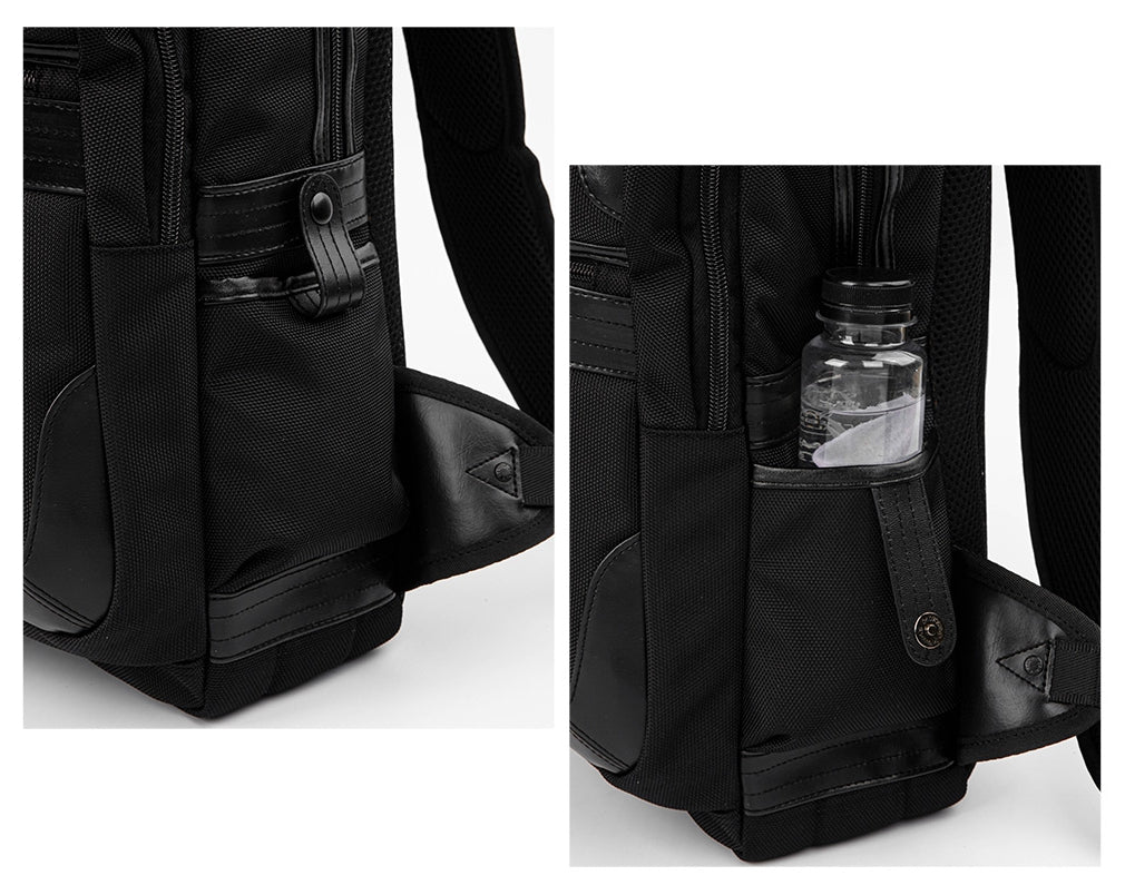 Black Orange Accented Backpacks Nylon Faux Leather Hybrid Vintage Laptop Sleeves School Travel Bookbags Mens