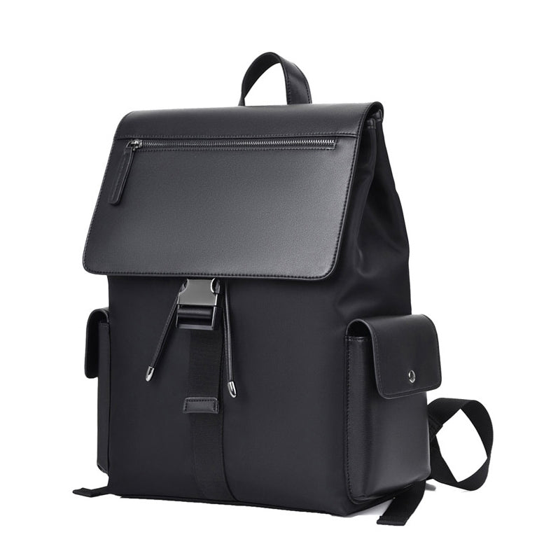 Black Faux Leather Combi Laptop Backpacks For Men Travel Luggage Strap