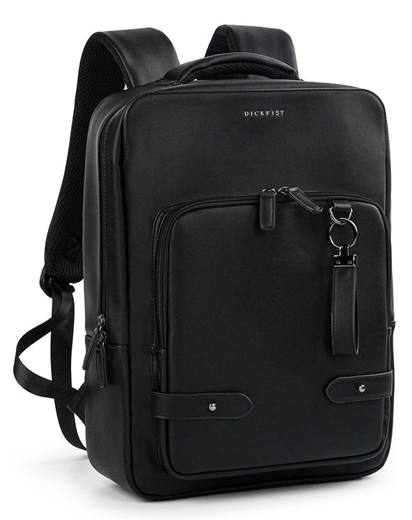 Black Faux Leather Backpack Square Travel Luggage Trolley Strap Laptop – CALD