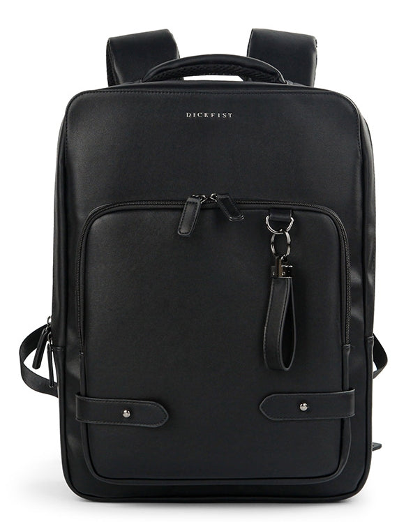 Black Faux Leather Backpack Square Travel Luggage Trolley Strap Laptop