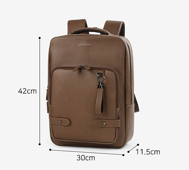 Brown Faux Leather Backpack Square Travel Luggage Trolley Strap Laptop