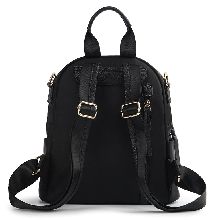 Black Spangle Teddy Bear Faux Leather Nylon Combi Backpacks Womens