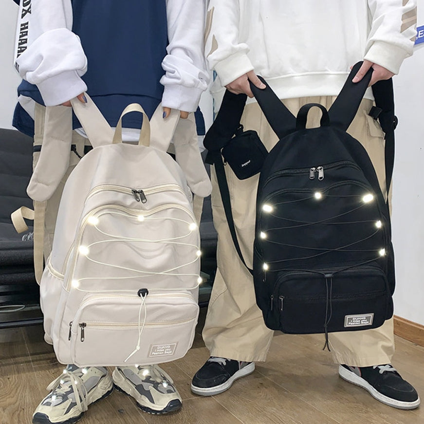 Couple Drawstring Backpacks Unisex School Bag Lighting Reflective Tape