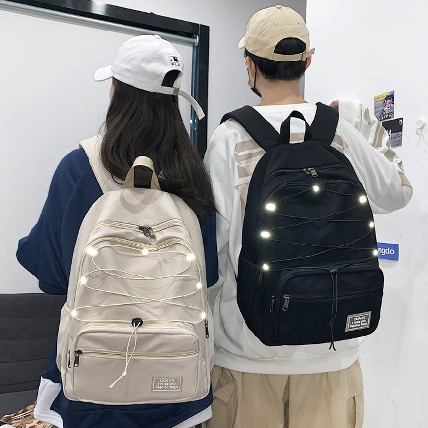 Couple Drawstring Backpacks Unisex School Bag Lighting Reflective Tape