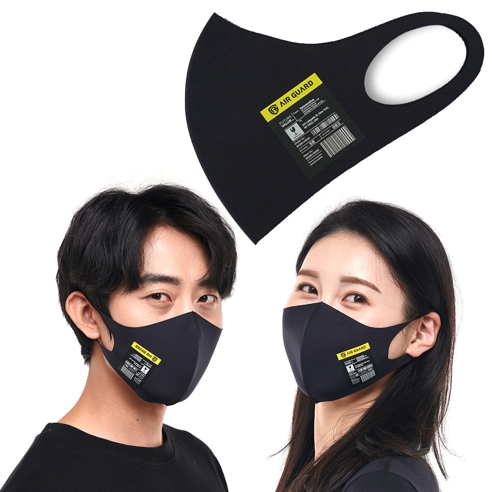 Black Air Guard Face Masks Label Seamless Breathable Washable Reusable Comfortable non-woven cloth lightweight UV protection