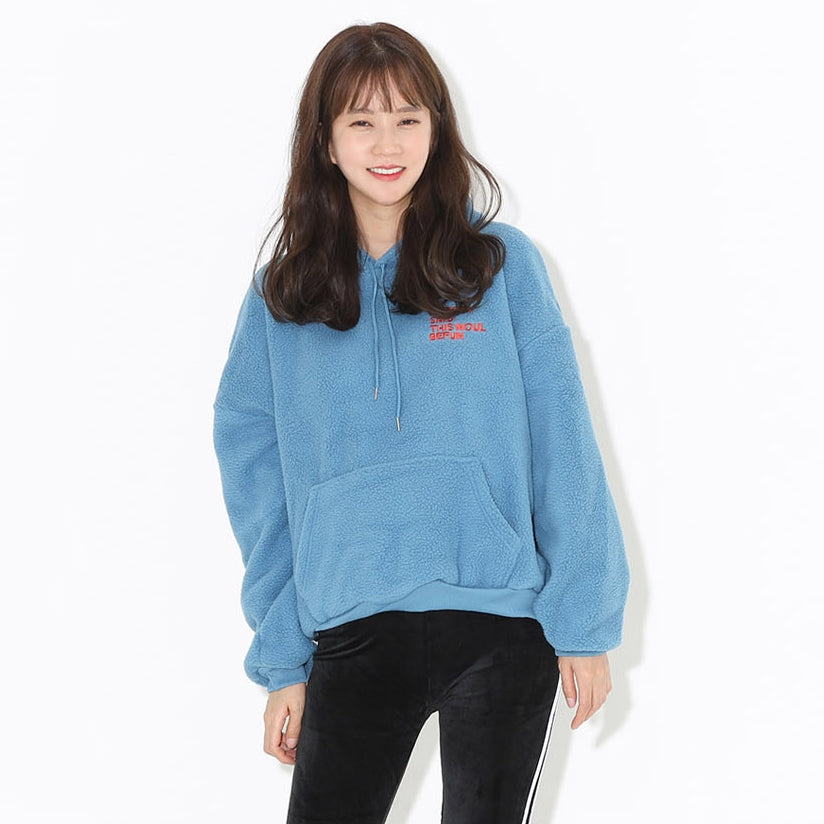 Casual Cute Hoodies Shearling Tops Womens Girls Korean K-pop Style Winter Fleece Warm Soft Loose fit