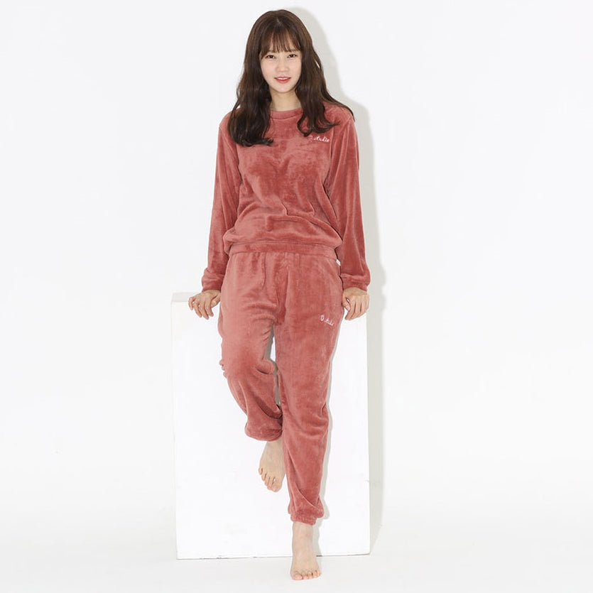 Square Collar Women Pajamas Set Winter Sleepwear Fleece Velvet 2 Piece Pant  Home Suit Fluffy Korean Solid Piiama Warm Night Wear