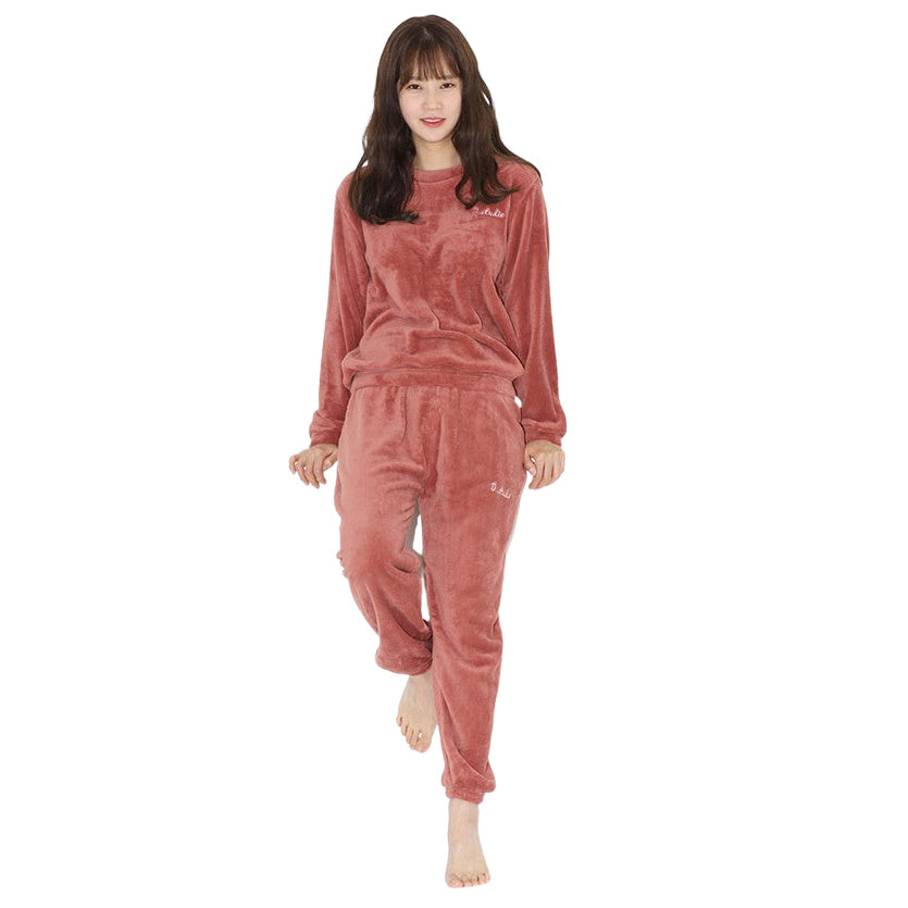 Casual Microfiber Night Homewear Pajamas Cute Shearling Tops Pants SET