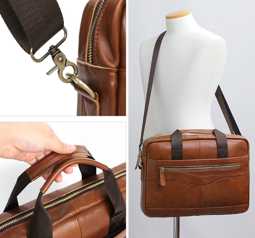BLUEMOUNT Cowhide Briefcase Brown Bags Korean Business Mens Fashion
