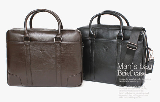 Genuine Cowhide Leather Work Business Briefcases Korean Mens Fashion