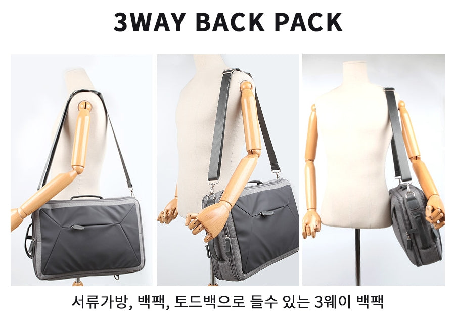 Gray Multi 3-Way Business Briefcases Backpacks Shoulder Bags Sqaure