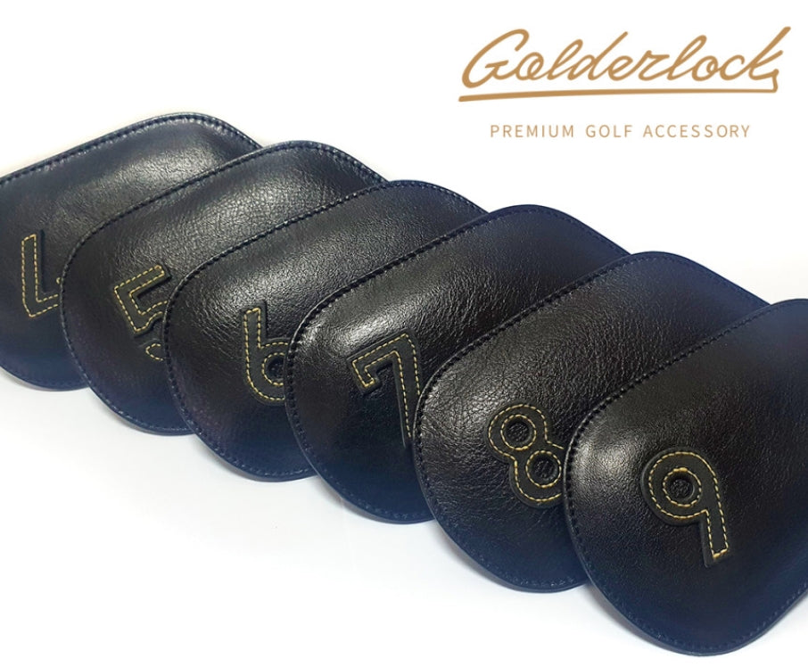 Goldenlock Black Golf Head Iron Covers Genuine Leather Gifts Accessory