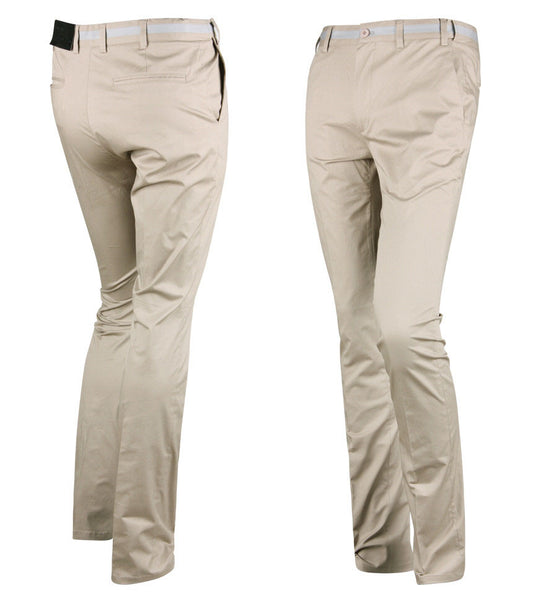 Beige Elastics Golf Wear Trousers Mens Pants UV Slim Fit Outdoor