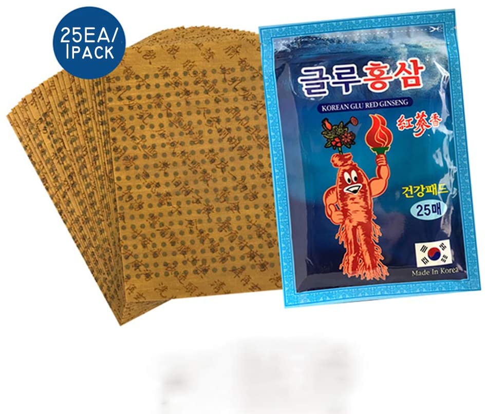 Korean Glu Red Ginseng Pain Relief Patches Saponin Plaster Pads 25 sheets x 4 Packs (100EA) Health Supplements attached joints discomfort