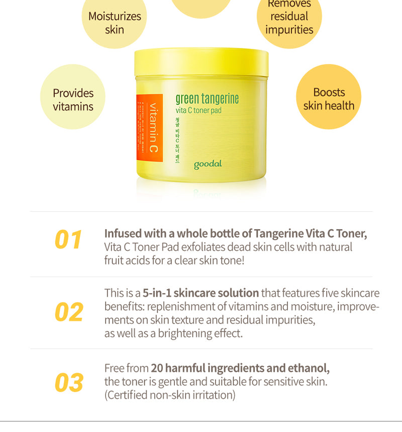 Goodal Green Tangerine Vita C Toner Pads Facial Skincare Korean Yellow