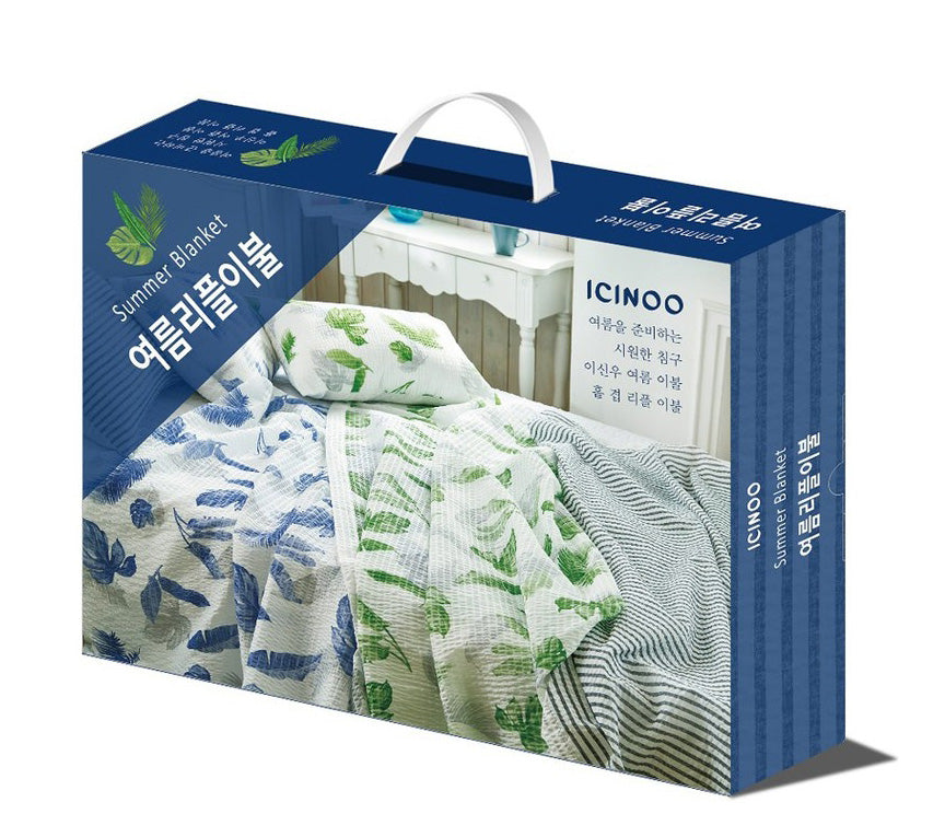 ICINOO Cool Summer Blanket Green Blue Color Lightweight Home Decor Single Size House Bedding Comfortable Bed Covers