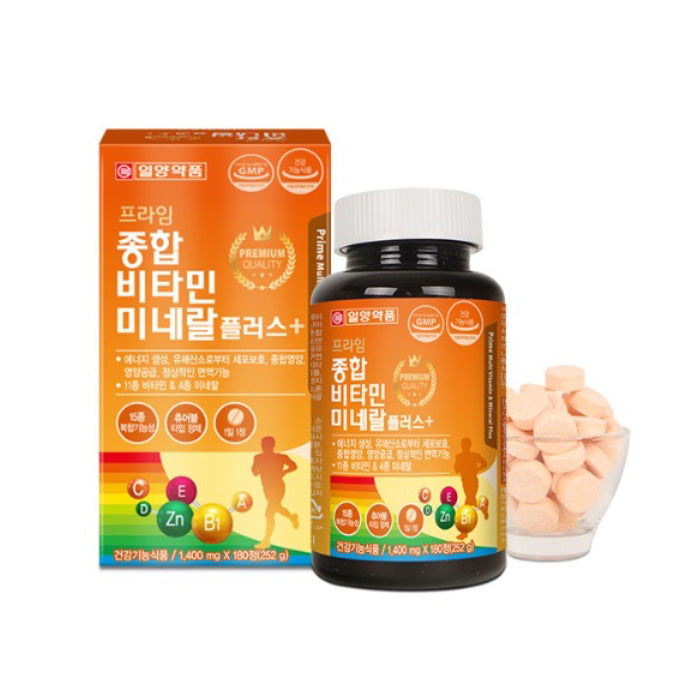 ILYANG PHARM Prime Multi Vitamins Mineral Plus 180 Tablets Daily Health Supplements Niacin Folic Acid Zinc Manganese Vitality