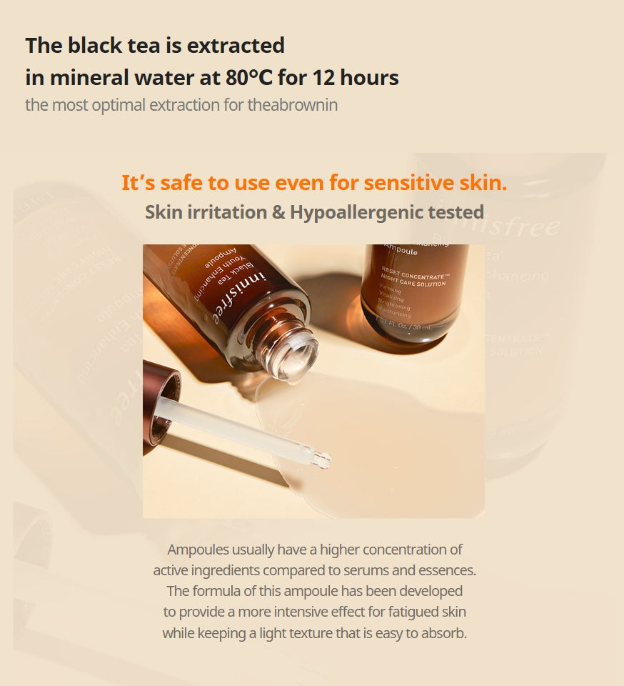 Innisfree Black Tea Youth Enhancing Ampoule 30ml Dry Sensitive Skincare Moisture Hypoallergenic Elasticity