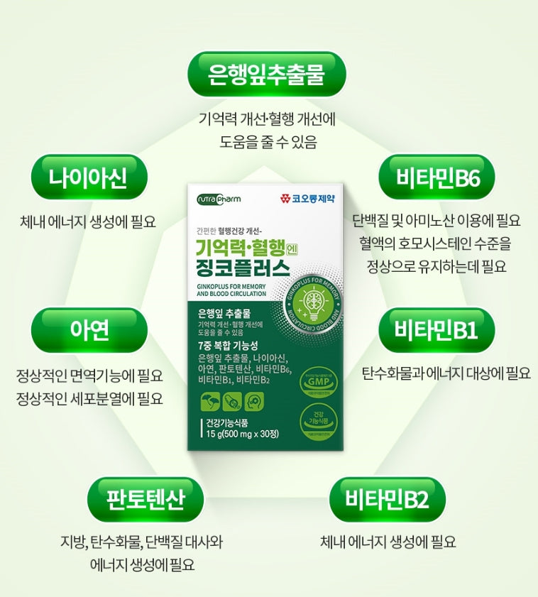 Kolon Pharm Ginkoplus For Memory Blood Circulation 30 Tablets Health Supplements Vitamins Zinc Gifts