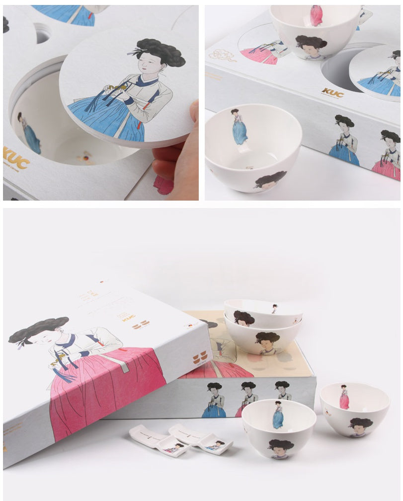 KUC Korean Unique Culture ShinYoonBok Ceramic Bowl Gift Sets 2 Persons