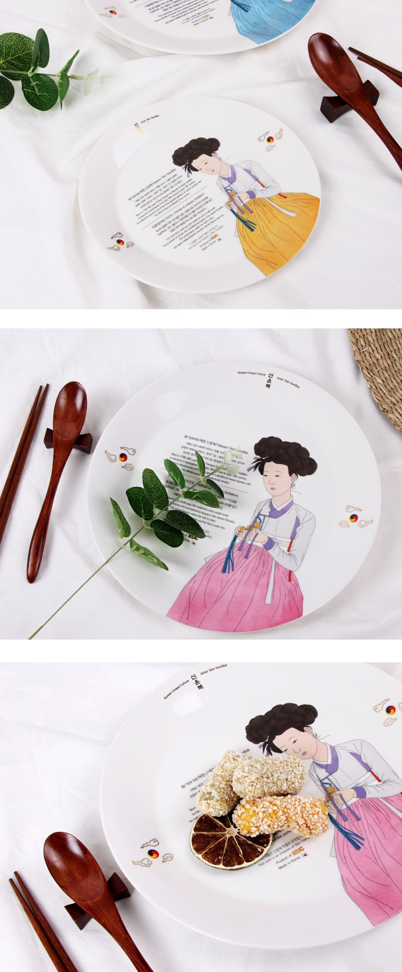KUC Korean Unique Culture ShinYoonBok Ceramics Circle Plate Gifts Sets