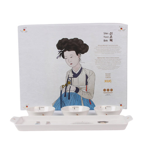 KUC Korean Unique Culture ShinYoonBok Ceramic Tableware Plate Gift Set