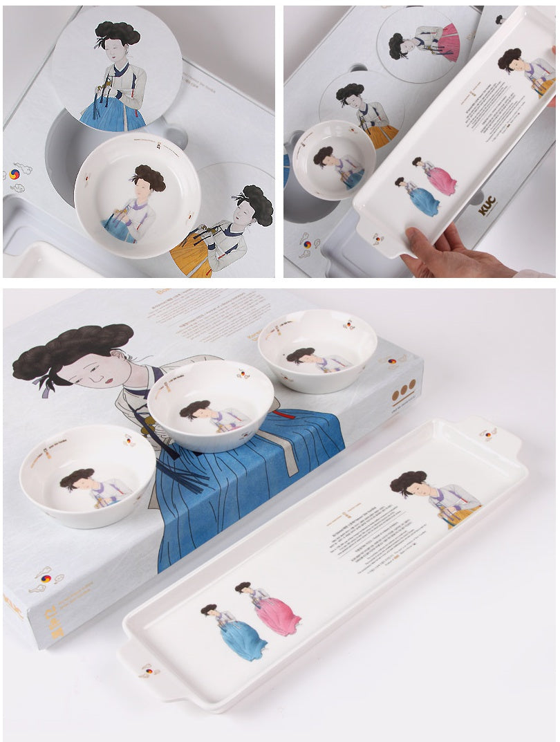 KUC Korean Unique Culture ShinYoonBok Ceramic Tableware Plate Gift Set
