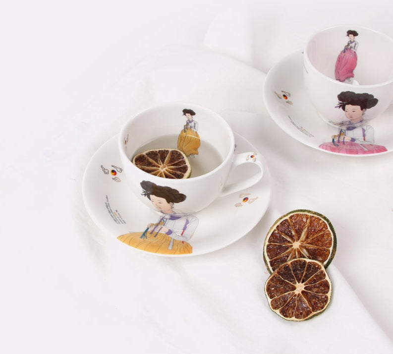Korean Unique Culture ShinYoonBok Ceramic Ware Coffee Teacups Mugs SET