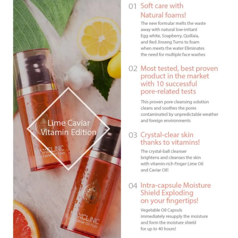 MAXCLINIC Lime Caviar Oil Foam 110g Pore Deep Cleansing Makeup Remover