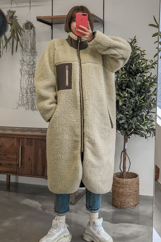Beige Fleece Long Coats
