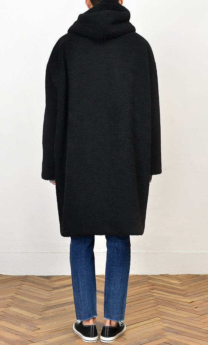 Black Shearling Toggle Long Coats Mens Winter Outerwear Duffle Hooded