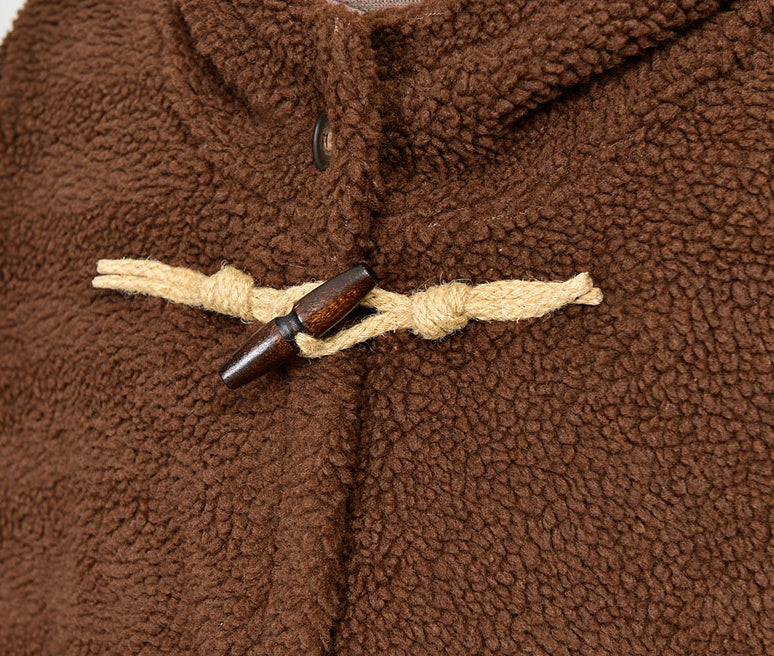 Brown Shearling Toggle Long Coats Mens Winter Outerwear Duffle Hooded