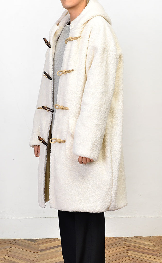 Ivory Shearling Toggle Long Coats Mens Winter Outerwear Duffle Hooded