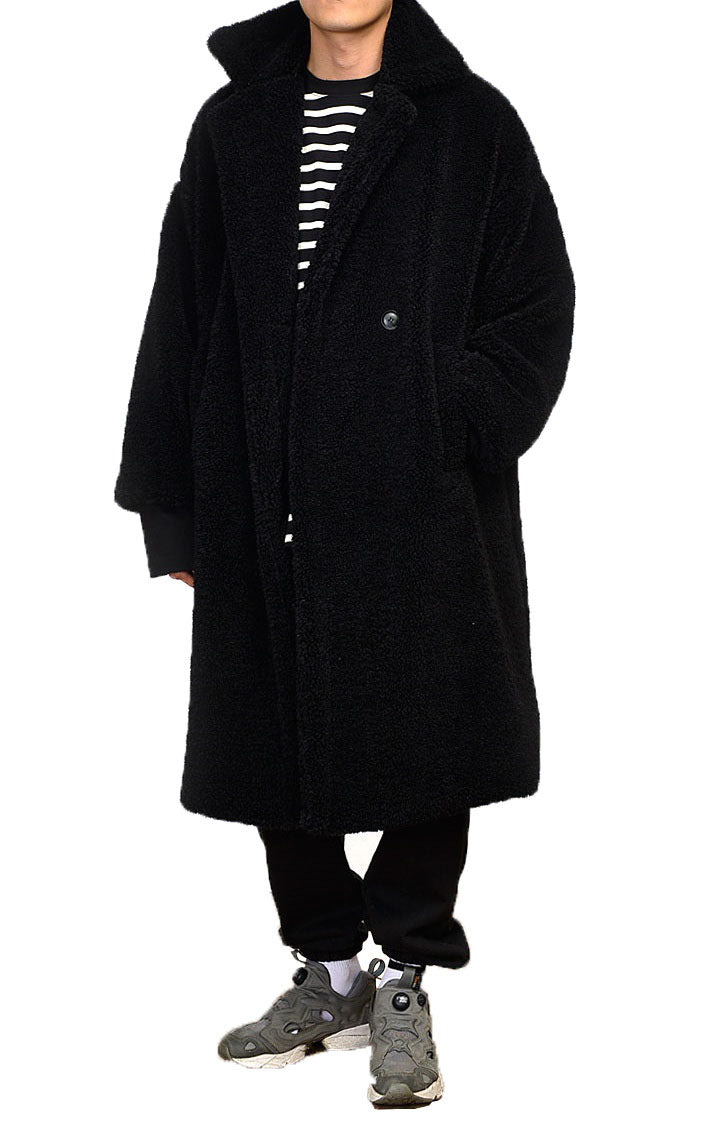 Black Shearling Long Coats Mens Winter Outerwear Thick Fur Jackets Guy