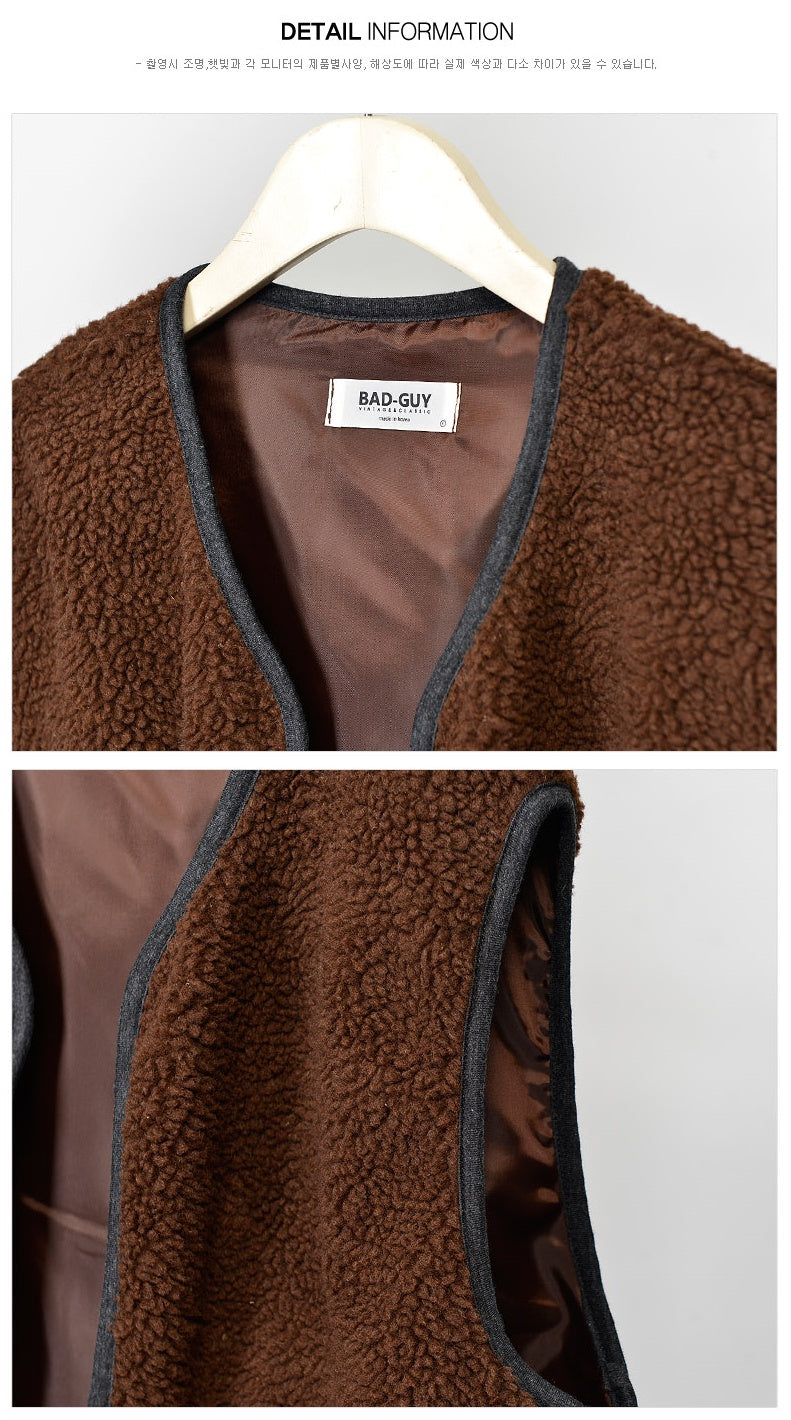 Brown Shearling Vests Mens Winter Outerwear Cozy Waistcoats Casual