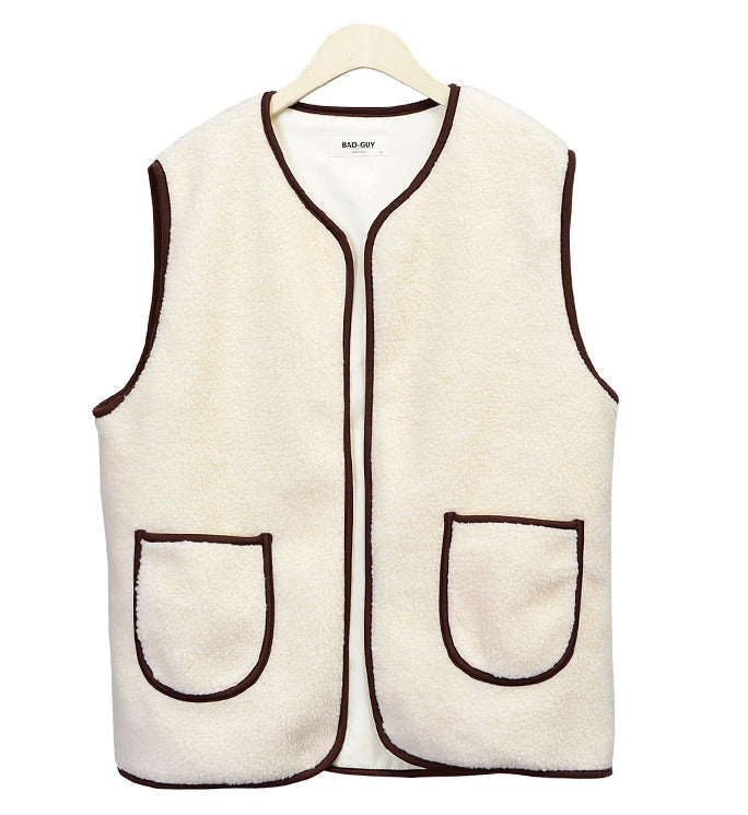 Ivory Shearling Vests Mens Winter Outerwear Cozy Waistcoats Casual