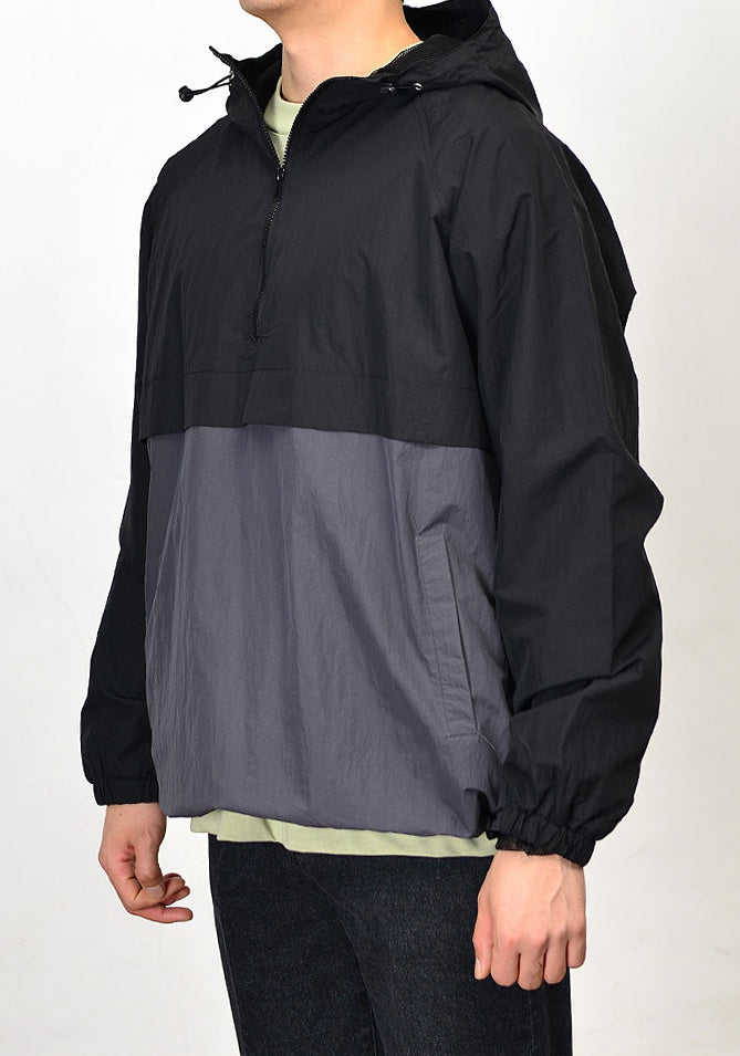 Black Color Block Hooded Windreaker Jackets For Mens Hiphop Streetwear
