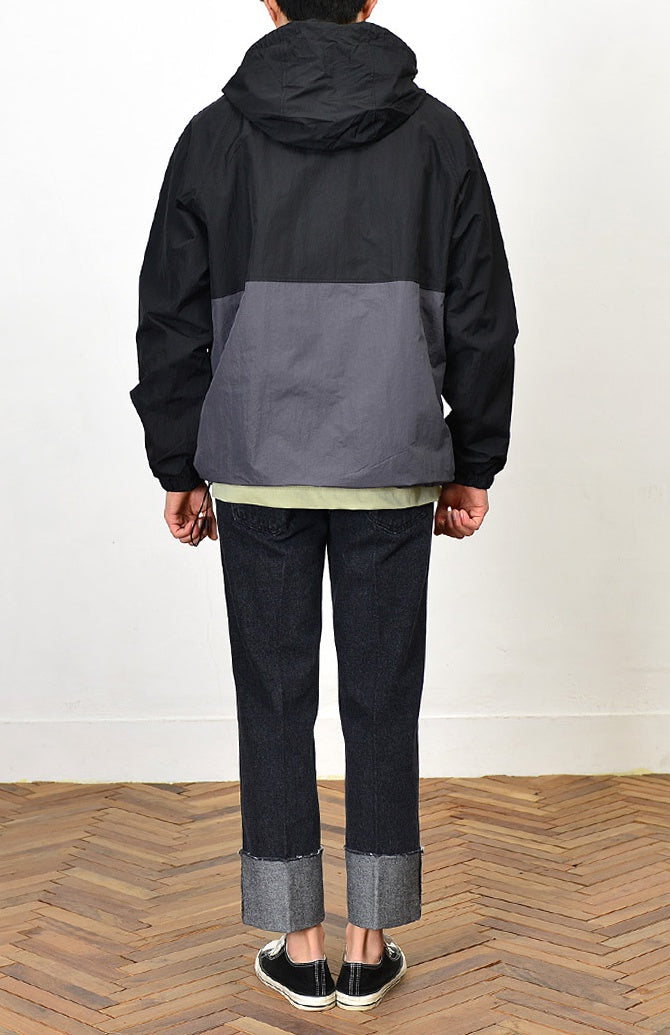 Black Color Block Hooded Windreaker Jackets For Mens Hiphop Streetwear