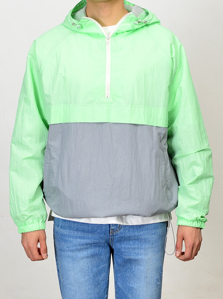 Mint Color Block Hooded Windreaker Jackets For Mens Hiphop Streetwear