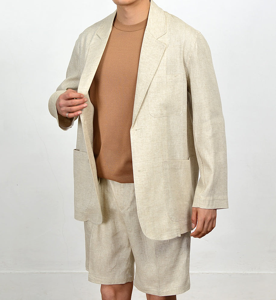 Beige Herringbone Linen Jackets For Mens Blazers Summer Korean Suits