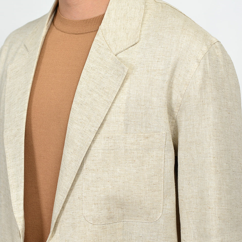Beige Herringbone Linen Jackets For Mens Blazers Summer Korean Suits
