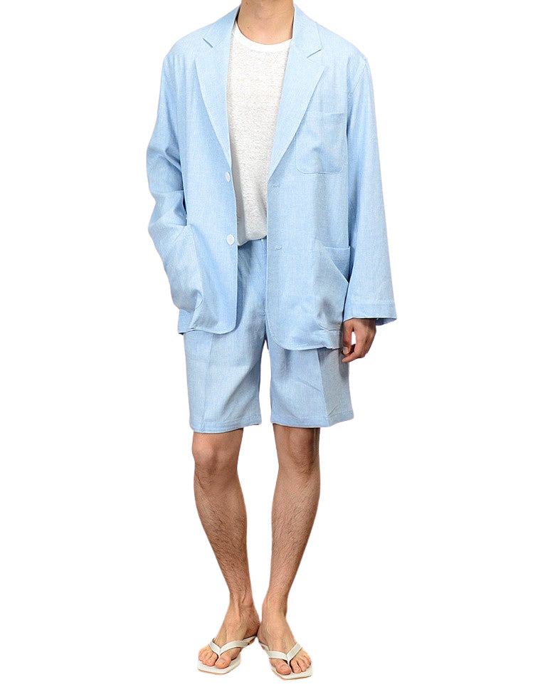 Blue Herringbone Linen Jackets For Mens Blazers Summer Korean Suits