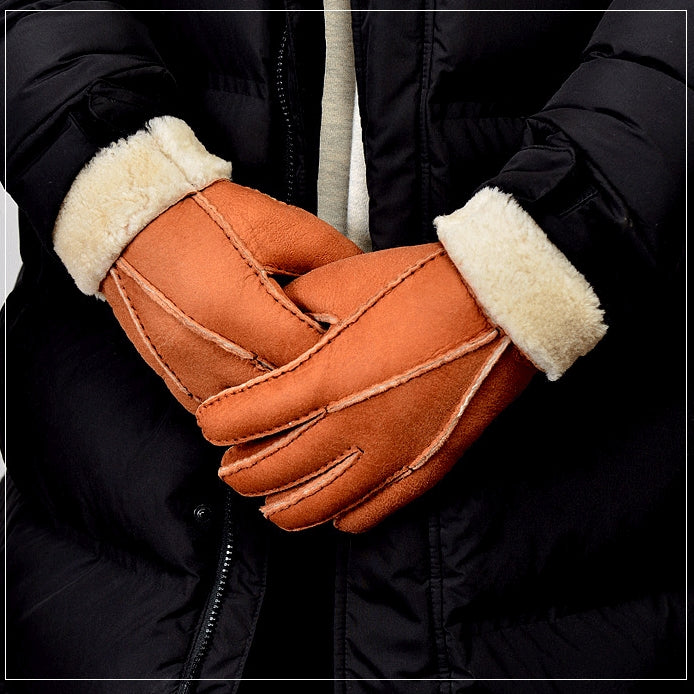 Mens Leather Gloves for Winter Fleece Lined Sheepskin Fur Gifts – CALD