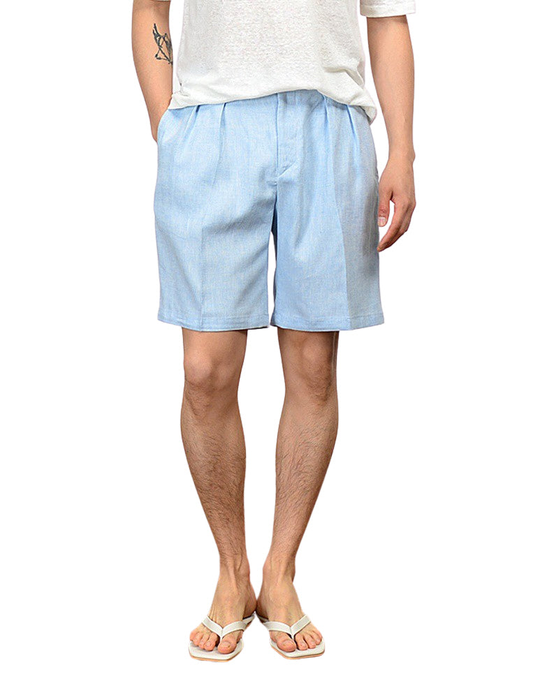 Blue Herringbone Linen Shorts For Mens Pants Summer Korean Suits