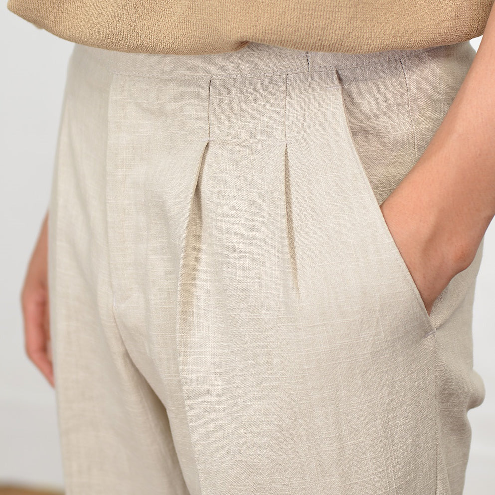 Rota Slim-Fit Pleated Linen Trousers with Buckle Waist Adjusters | SARTALE