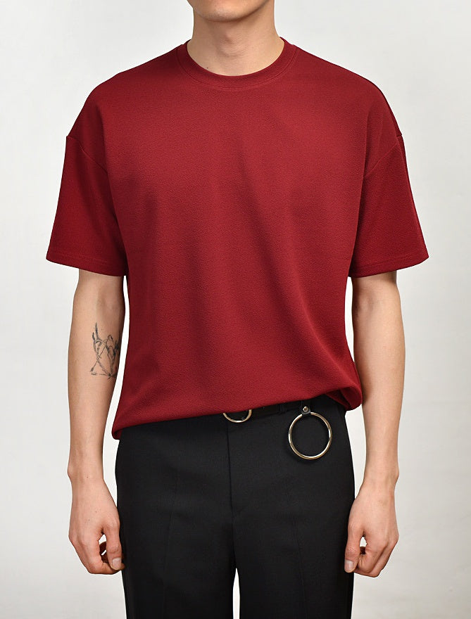 Burgundy Red Short Sleeve Tshirts Mens Loose Fit Tees Solid Plain Tops