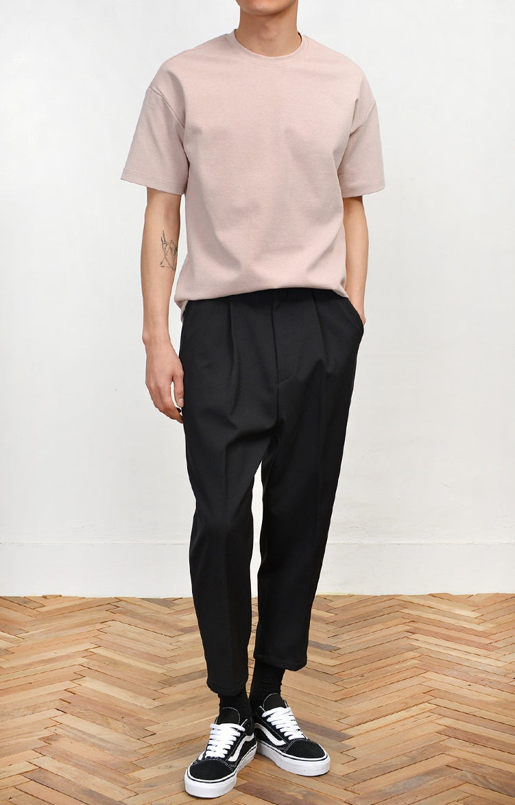 Light Pink Premium Short Sleeved T-Shirts Mens Tencel Loose Fit Tees