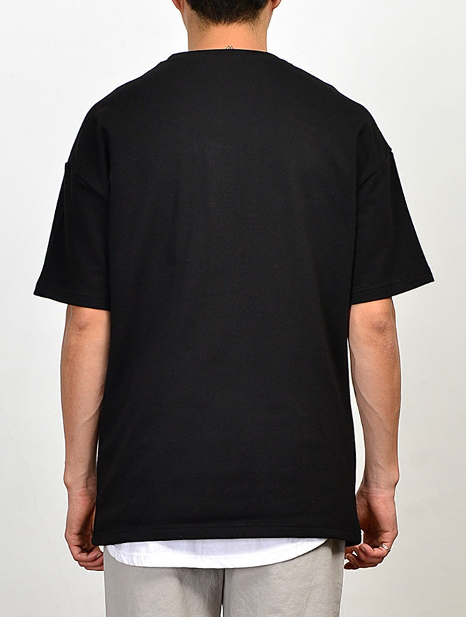 Black Fedora Skull Graphic Short Sleeved T-Shirts Mens Loose Fit Tees